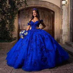 Mumuleo Royal Blue Quinceanera abiti per dolci abiti da ballo di 15 anni con paillettes 3D fiore abito da festa di compleanno - Product Image 5