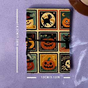 Cahier de notes A6 de style vintage fait à la main 160 pages cadeau réfléchi pour les notes de réunion annuelle citrouilles chat chien crâne <span class=keywords><strong>chapeau</strong></span> de <span class=keywords><strong>sorcière</strong></span> motif - Product Image 4