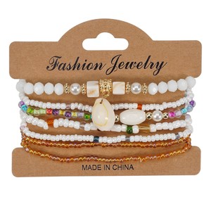 Nouveau Bracelet bohème à la mode coquille pendentif perles perles de riz 7 pièces Bracelets élastiques ensemble bijoux en gros pour femmes Bracelets - Product Image 6