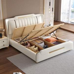 Meubles de chambre à coucher de luxe de haute qualité en gros, cadre de lit en cuir moderne de luxe, lit double haut et moelleux - Product Image 3