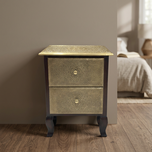 Table de chevet moderne en bois indien artisanal, écologique, avec 2 tiroirs |   Meuble d'appoint de luxe gaufré pour table de chevet - Product Image 4