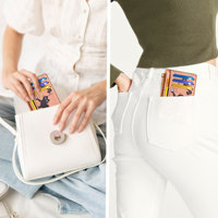 Portefeuille compact personnalisé en similicuir avec fermeture éclair, blocage RFID, poche avant fine et fenêtre d'identification