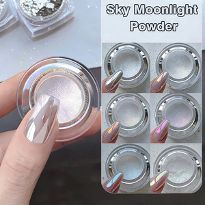 Polvere per Unghie Effetto Specchio Moonlight con Etichetta Privata, Glitter Argento Fine, Pigmento Effetto Metallico, Gel Polish Cromato, Polvere Olografica per Unghie - Product Image 1