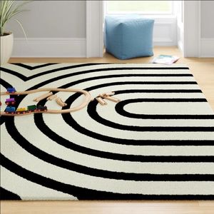 Decorazione alla moda per la casa arte Trippy 8x10 strisce ondulate zona tappeti soggiorno grande personalizzato <span class=keywords><strong>nero</strong></span> <span class=keywords><strong>bianco</strong></span> fresco <span class=keywords><strong>tappeto</strong></span> per ingresso dormitorio - Product Image 1