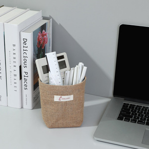 Linen Fabric Storage Bag Square <b>Wall</b> Mounted Punch Free Office Organizer for <b>Desk</b> and Bedroom Use - Product Image 3