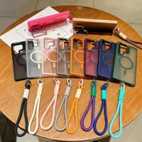 Étui magnétique pour téléphone Samsung S26 Ultra S25 Plus S24 FE S23 Ultra avec dragonne et support d'appareil photo intégré