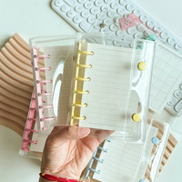 Carpeta de Anillas Transparente Estilo Coreano, Mini, de PVC, con Doble Botón, 6 Anillas, 45 Hojas, para Oficina, Productos de Archivo