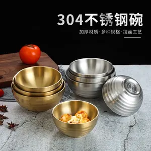 Cuenco de acero inoxidable 304 dorado para niños Cuenco grueso de doble capa para prevenir el calor Ramen Helado Fruta Sopa Cuenco de fideos