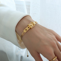 Bracelet Mode Délicat pour Femme en Acier Inoxydable Plaqué Or 18 Carats à Trois Couches, pour Filles