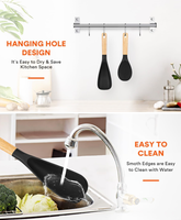 Lot de 2 cuillères multifonctions en silicone de 11,4 po et 13,4 po pour ustensiles de cuisine antiadhésifs, cuillère à manche en bois pour mélanger, cuillère à soupe et spatule