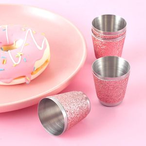 Copas de vino ostentosas de 1oz, vasos de chupito de Metal con purpurina, vasos de chupito rosas de acero inoxidable para novia, boda, <span class=keywords><strong>whisky</strong></span>, cumpleaños de mujer - Product Image 2