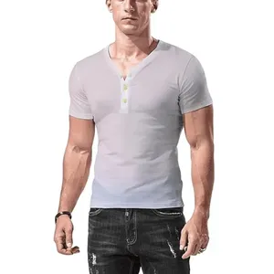 Men's Henley Shirts Short Sleeve with Deep V Neck and Three Button Closure Casual Slim Tops