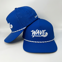 Casquette de golf unisexe de performance pour la plage et le surf, bleue, à séchage rapide, respirante, avec trous découpés au laser et logo en caoutchouc 3D en forme de vague