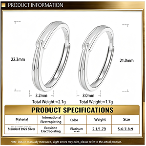 Modischer S925 Sterling Silber Doppelband Offener Verstellbarer Ring Schlichter Stapelbarer Fingerring für Damen und Herren - Product Image 2