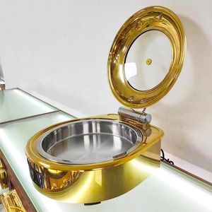 Réchaud électrique pour buffet, chauffe-plats Shefin Dish 201 en acier inoxydable perlé, <span class=keywords><strong>grand</strong></span> plat rond en verre doré - Product Image 3