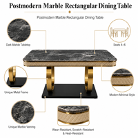 Ensemble de table à manger en marbre post-moderne pour hôtel, plateau rectangulaire noir, structure en métal, meubles durables pour salon, fournisseur chinois