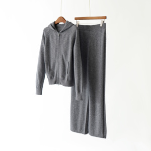 Articoli Popolari Ora Autunno 2025 Set Cardigan e Pantaloni in Lana Tinta Unita con Zip Casual con Cappuccio Maniche Lunghe per Uso Quotidiano Ecologico - Product Image 1