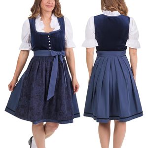 ชุดเดรส Dirndl แบบบาวาเรียนสำหรับผู้หญิง ชุดเยอรมันแบบดั้งเดิมสำหรับเทศกาลอ็อกโทเบอร์เฟสต์ ชุด 3 ชิ้น เสื้อกำมะหยี่ คอระบาย แขนสั้น - Product Image 1