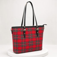 Tas Tote Plaid Custom untuk Wanita OEM ODM Kapasitas Besar Tas Selempang Resleting Bahan Tartan Label Pribadi Tas Fashion