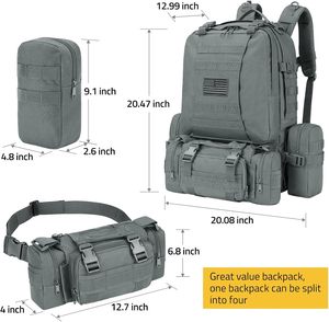 4 in 1 Combo 60L Large Capacity Mens Daypack Detachable Molle Rucksack Waterproof Camping <b>Trekking</b> Hunting Tactical <b>Backpack</b> - Product Image 2