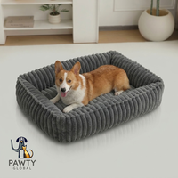 Nouveau design, lit pour animaux de compagnie rectangulaire rayé chaud pour l'hiver, coussin d'intérieur doux, lit confortable en peluche pour chiens et chats, canapé Pawty Global