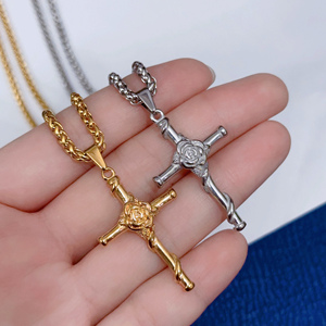 Punk 18k plaqué or bijoux ange aile épée collier pour hommes <span class=keywords><strong>non</strong></span> ternir acier inoxydable rose croix pendentif collier personnalisé - Product Image 5