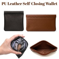 Porte-monnaie décontracté en cuir PU noir/marron à fermeture automatique, mini pochette sans fermeture éclair, sac de rangement multifonctionnel pour pièces de monnaie, clés, écouteurs, hommes et femmes