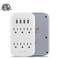 Multiprise murale 4 ports USB et 6 prises CA avec protection contre les surtensions, design flexible et sécurisé, compatible smartphone, couleur blanche
