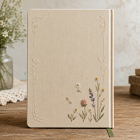 Carnet de notes en toile de lin LABON Meadow Notes avec broderie botanique, logo personnalisé et ensemble de papeterie pour le suivi des habitudes florales