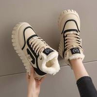 Chaussures chaudes et fourrées pratiques pour femmes, style décontracté, sport, coton, extérieur, à lacets, confortables, bottes de neige