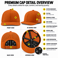 Casquettes de baseball personnalisées en similicuir orange, découpées au laser, respirantes, à visière plate, avec logo, boîte cadeau, vente en gros, OEM, ODM, streetwear