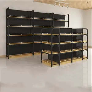 Supermercato in legno in acciaio grano legno combinato Display scaffali al dettaglio scaffale della spesa singolo doppio lato