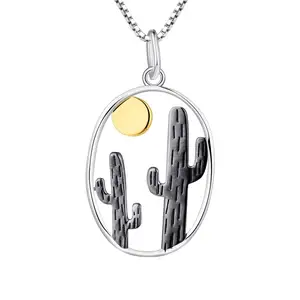 Yh Jewellery Black Gold Plated 925 Sterling Cactus Pendant Silver Jewelry Trending S925 Metal Sister Personalised Necklace