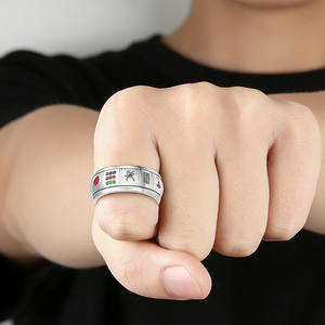 <span class=keywords><strong>Bague</strong></span> Mahjong en Acier Titane Thirteen Orphans Unisexe Minimaliste Tendance Rotative Bijou Résistant au Ternissement - Product Image 5