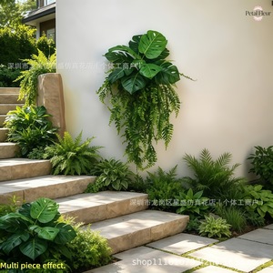 <b>Wall</b> Hanging Artificial Plant Fern Vine Monstera <b>Leaf</b> Green Silk Flower 3Pcs Set <b>Decorative</b> Indoor Greenery - Product Image 3