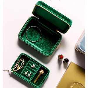 Customize Travel Jewelry Box Velvet Portable Green Storage Box 2 Layer
