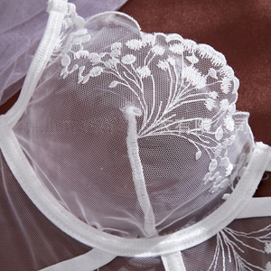 Wholesale Embroidery Lingerie Set Sexy Sheer Mesh Underwire <b>Bra</b> and Thong Panties Women's <b>See</b> <b>Through</b> Lace Lingerie Set 2 Piece - Product Image 5