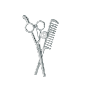 Vente chaude peigne en forme de ciseaux outils de <span class=keywords><strong>coupe</strong></span> de cheveux broche ciseaux peigne personnalisé femmes broche perle alliage barbier Badge - Product Image 4