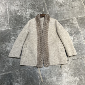 Abrigos de lana de estilo medio de invierno al por mayor, abrigo de Cachemira de lujo para mujer con Cuello de piel de visón real - Product Image 3