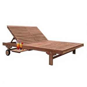 Chaise longue double en teck massif moderne pour l'extérieur, pliable, résistante à l'eau, durable, pour hôtel, villa, plage, jardin, parc, piscine - Product Image 1