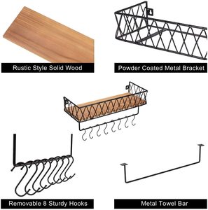 Étagères flottantes rustiques en métal, pour rangement mural en <span class=keywords><strong>bois</strong></span>, avec barre à serviettes <span class=keywords><strong>et</strong></span> 8 crochets amovibles, style <span class=keywords><strong>cuisine</strong></span> <span class=keywords><strong>et</strong></span> salle de bain - Product Image 5