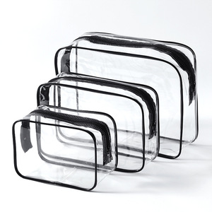 3-Piece <b>Clear</b> PVC Makeup <b>Bag</b> Set Large Capacity Waterproof Cosmetic <b>Toiletry</b> Organizer Portable Transparent Travel Wash <b>Bag</b> - Product Image 2