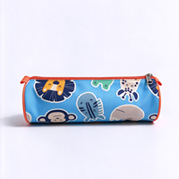 Trousse à crayons cylindrique en forme d'animal de dessin animé pour enfants, sac à stylos cylindrique portable en Oxford pour garçons et filles, pochette de rangement pour fournitures scolaires