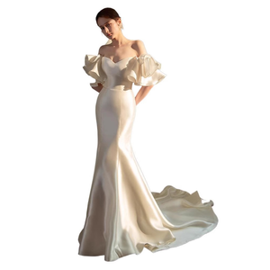 <span class=keywords><strong>Robe</strong></span> <span class=keywords><strong>de</strong></span> <span class=keywords><strong>mariée</strong></span> rétro en satin à épaules dénudées, simple, élégante, ajustée, atmosphérique, personnalisée - Product Image 6