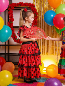 Robes de <span class=keywords><strong>danseuse</strong></span> <span class=keywords><strong>flamenco</strong></span> espagnole pour enfants pour Halloween, <span class=keywords><strong>costume</strong></span> de déguisement en polyester en stock - Product Image 3