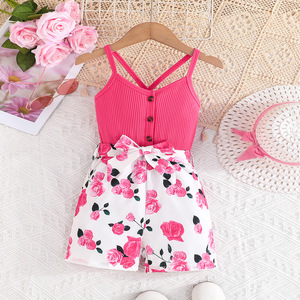 Tutina Estiva Floreale per Bambine, Jumpsuit a Costine con Stampa a Fiocco, Poliestere, Produzione Diretta dalla Fabbrica di Abbigliamento per Bambini del Guangdong, MOQ Basso - Product Image 2
