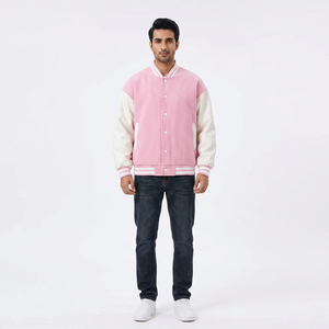 Blouson universitaire unisexe d'hiver pour homme, tendance, grande taille, col montant, logo brodé sur le devant, manches en cuir à boutons - Product Image 1