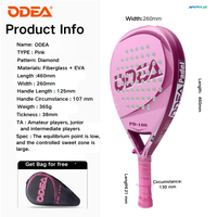 Raquette de padel Odea de style cage, cadre en fibre de carbone, panneau en tissu carbone 1K, 380g, 26cm, pour compétition professionnelle et entraînement.