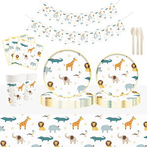 DAMAI - Vajilla de Papel con Temática de Animales, Osos, Jirafas y Leones, para Fiestas de Cumpleaños Infantiles, Juego de Platos y Vasos de Papel - Product Image 4