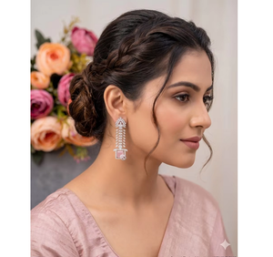 Elegantes Pendientes Largos con Diamantes AD y Piedra Rosa, Joyería de Lujo para Novias y Fiestas de Boda para Mujer - Product Image 1